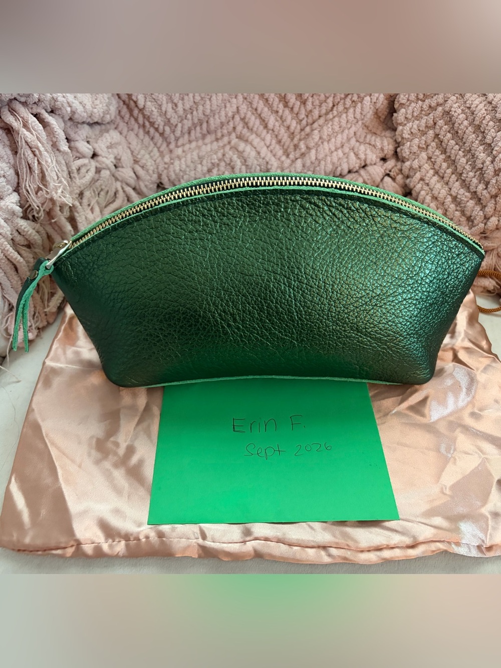 Portland Leather Metallic Greench Total Eclipse Makeup Bag - NWOT